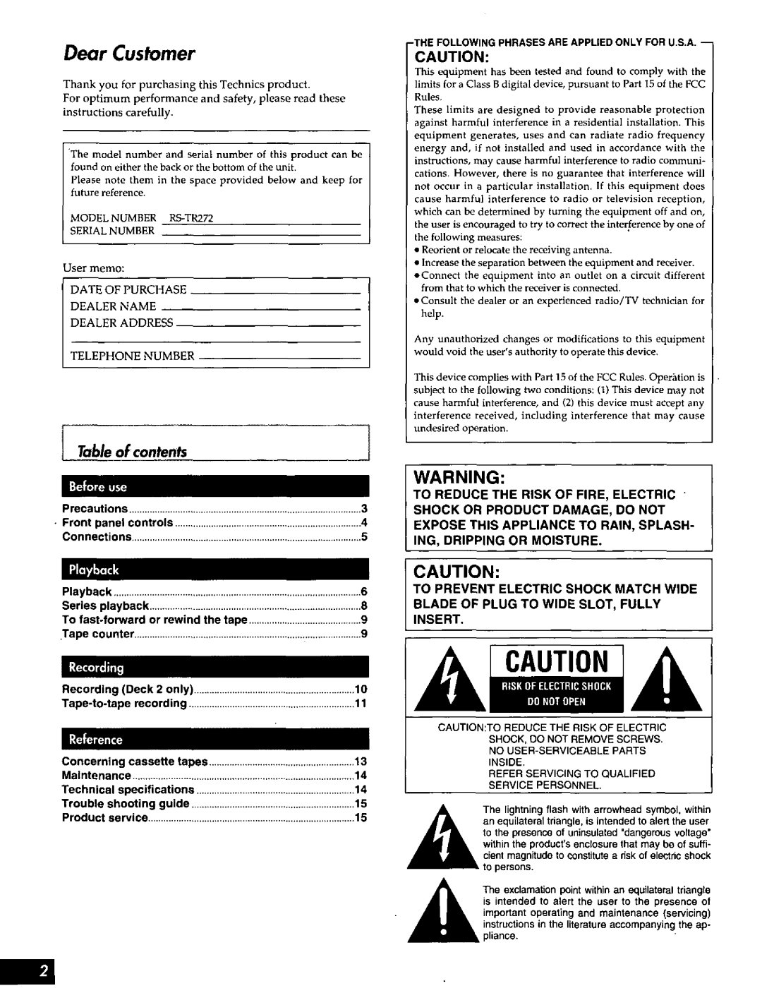 Technics RS-TR272 manual 