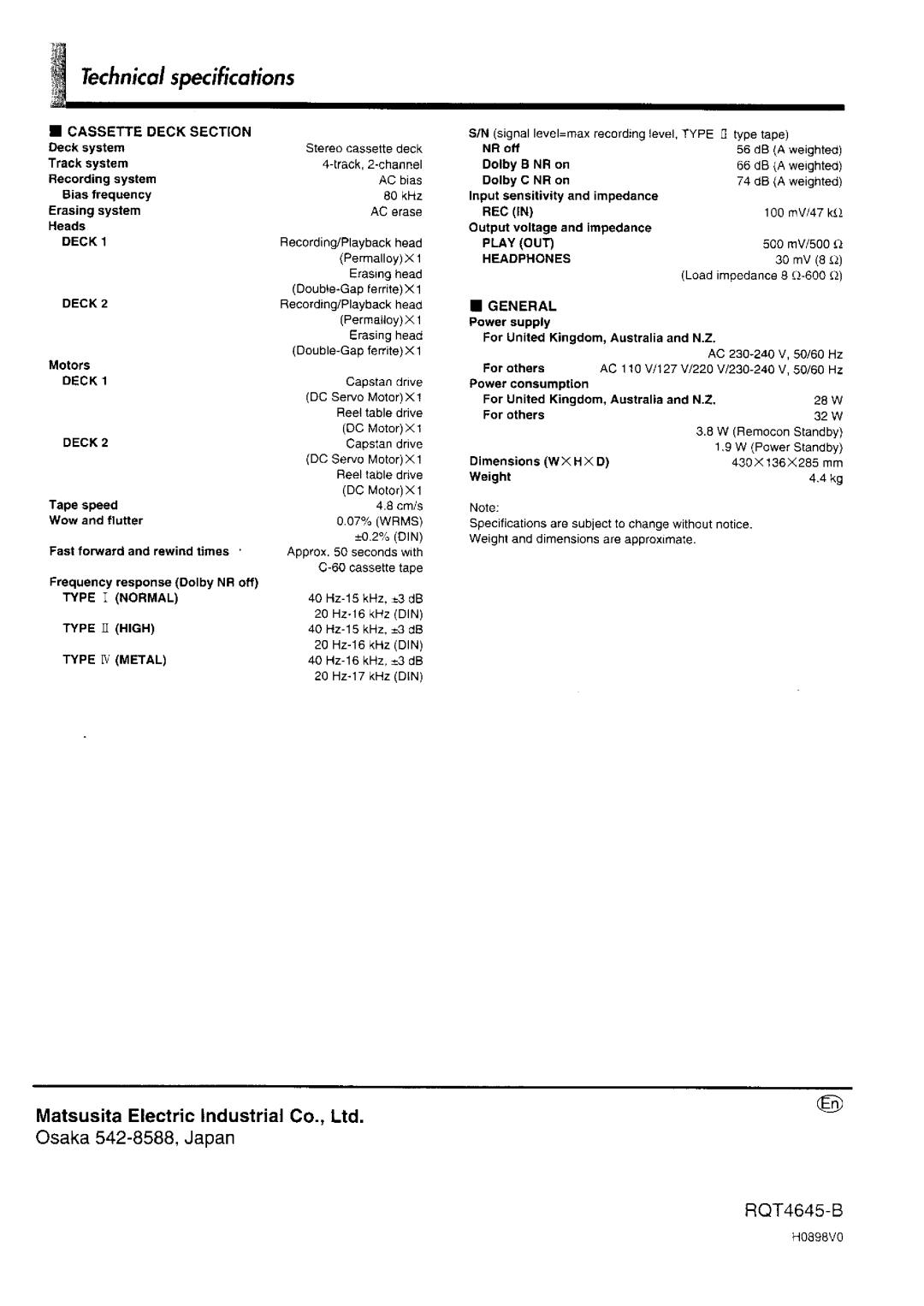 Technics RS-TR575M2 manual 