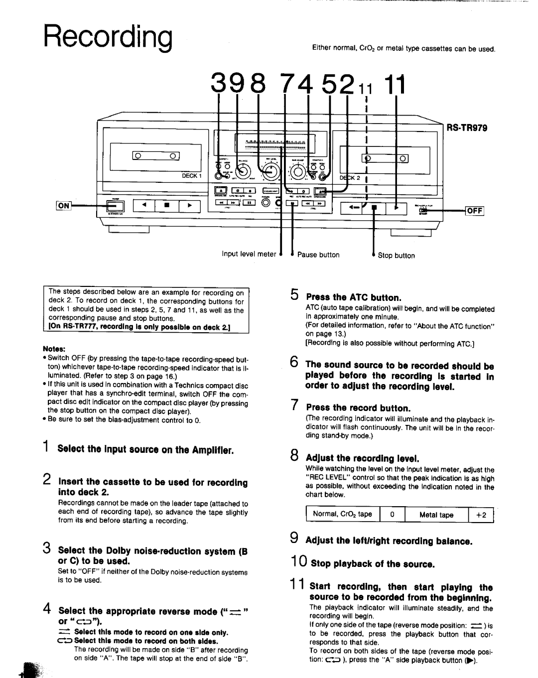 Technics RS-TR979, RS-TR777 manual 