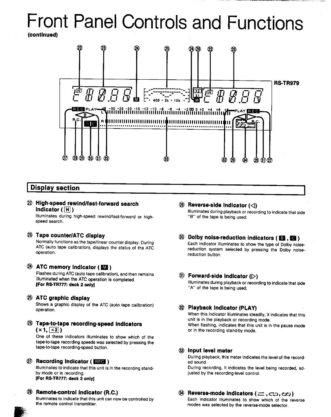 Technics RS-TR979, RS-TR777 manual 