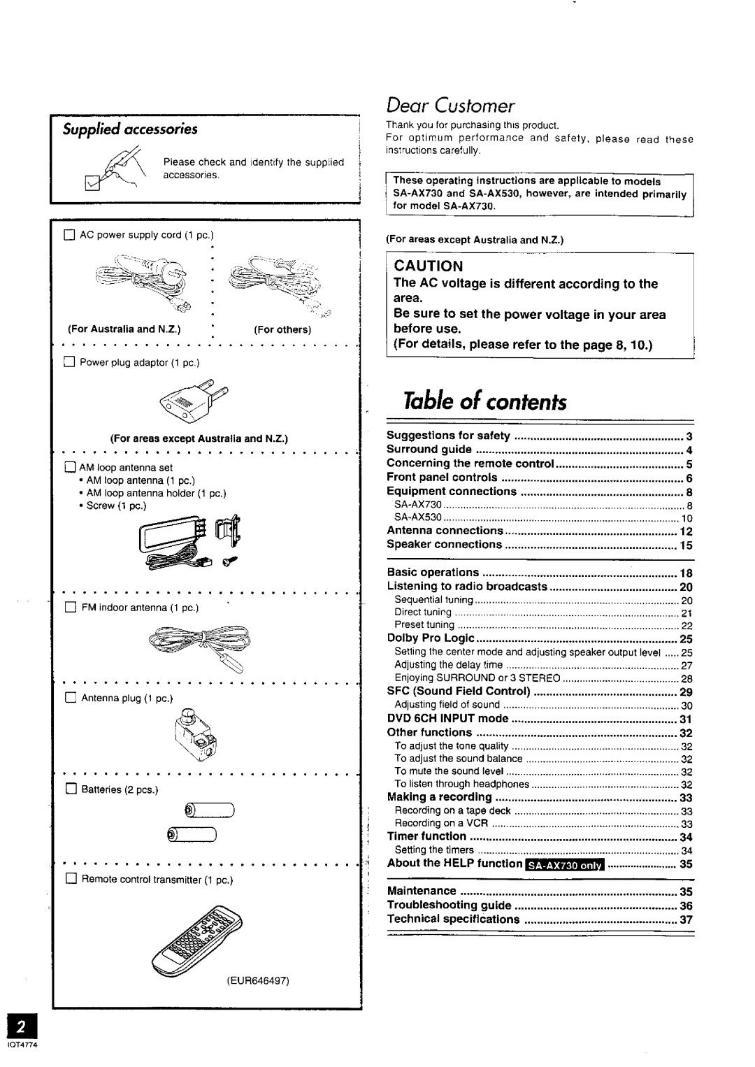 Technics SA-AX530 manual 