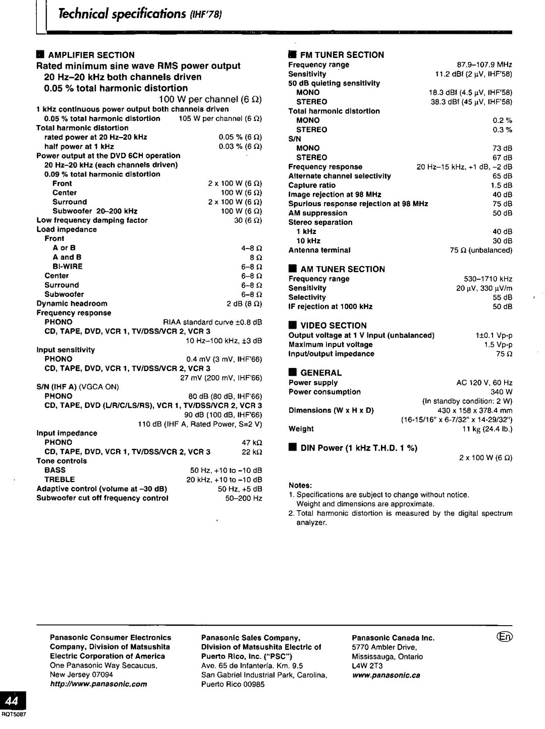 Technics SA-AX7, RQT5087-Y manual 