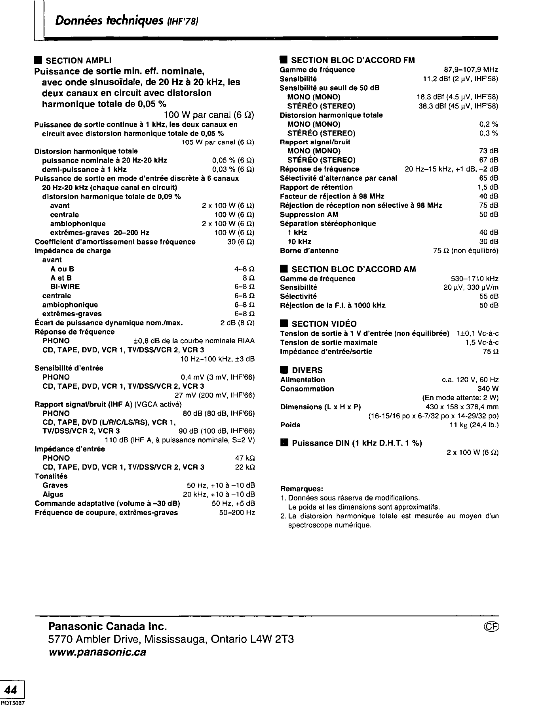 Technics SA-AX7, RQT5087-Y manual 