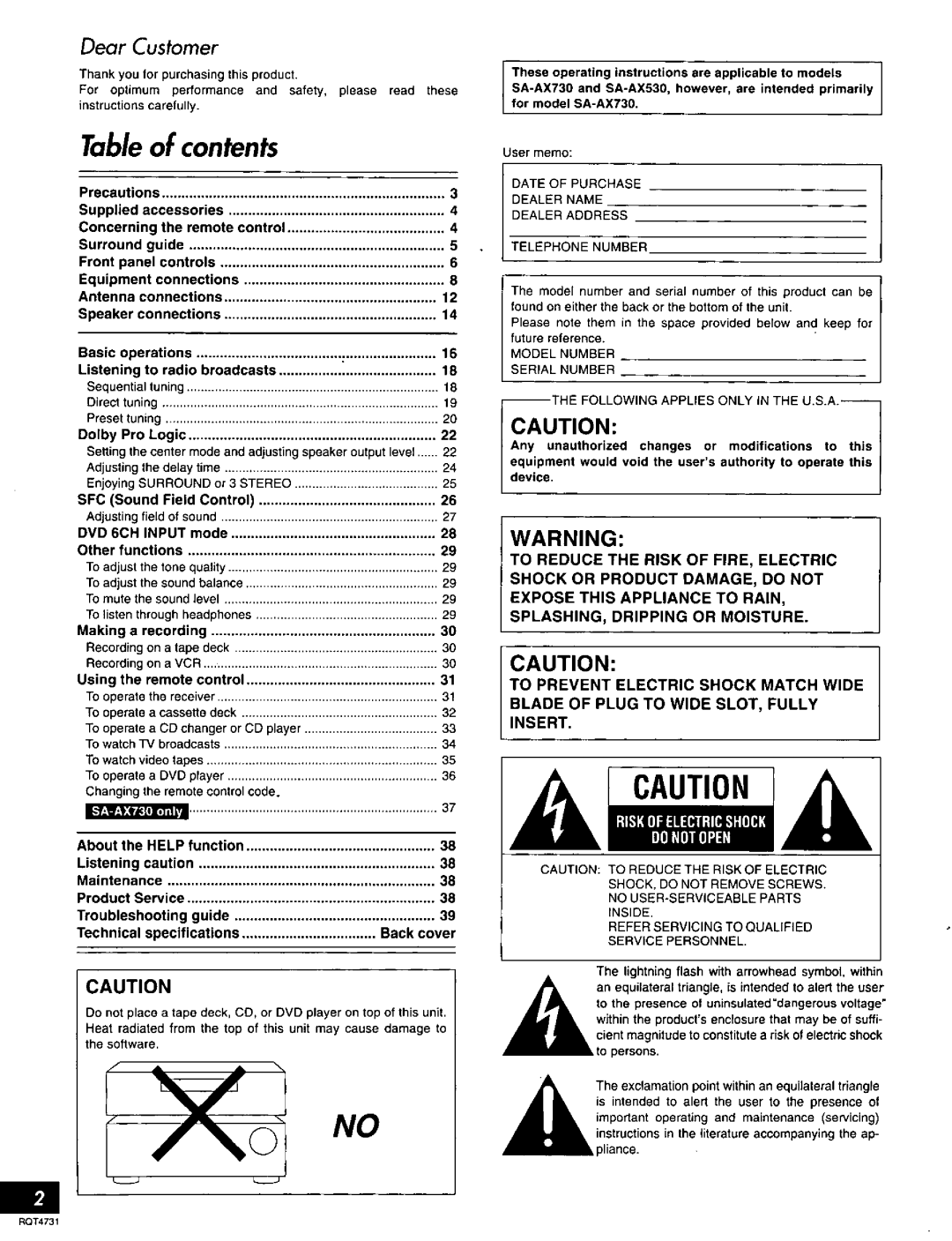 Technics SA-AX730 manual 