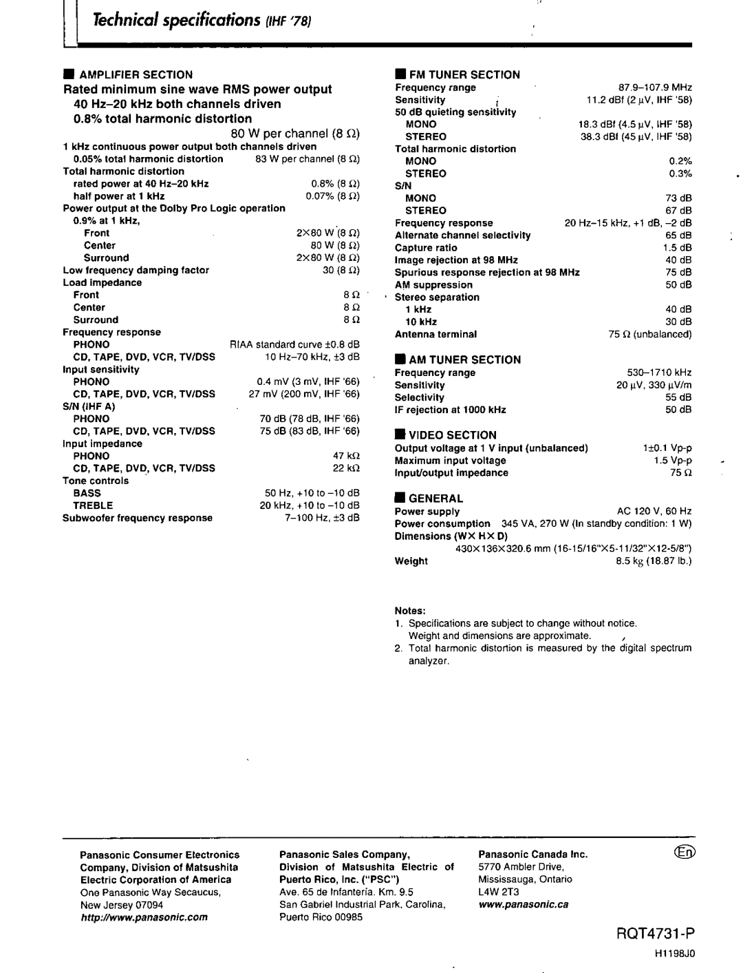 Technics SA-AX730 manual 