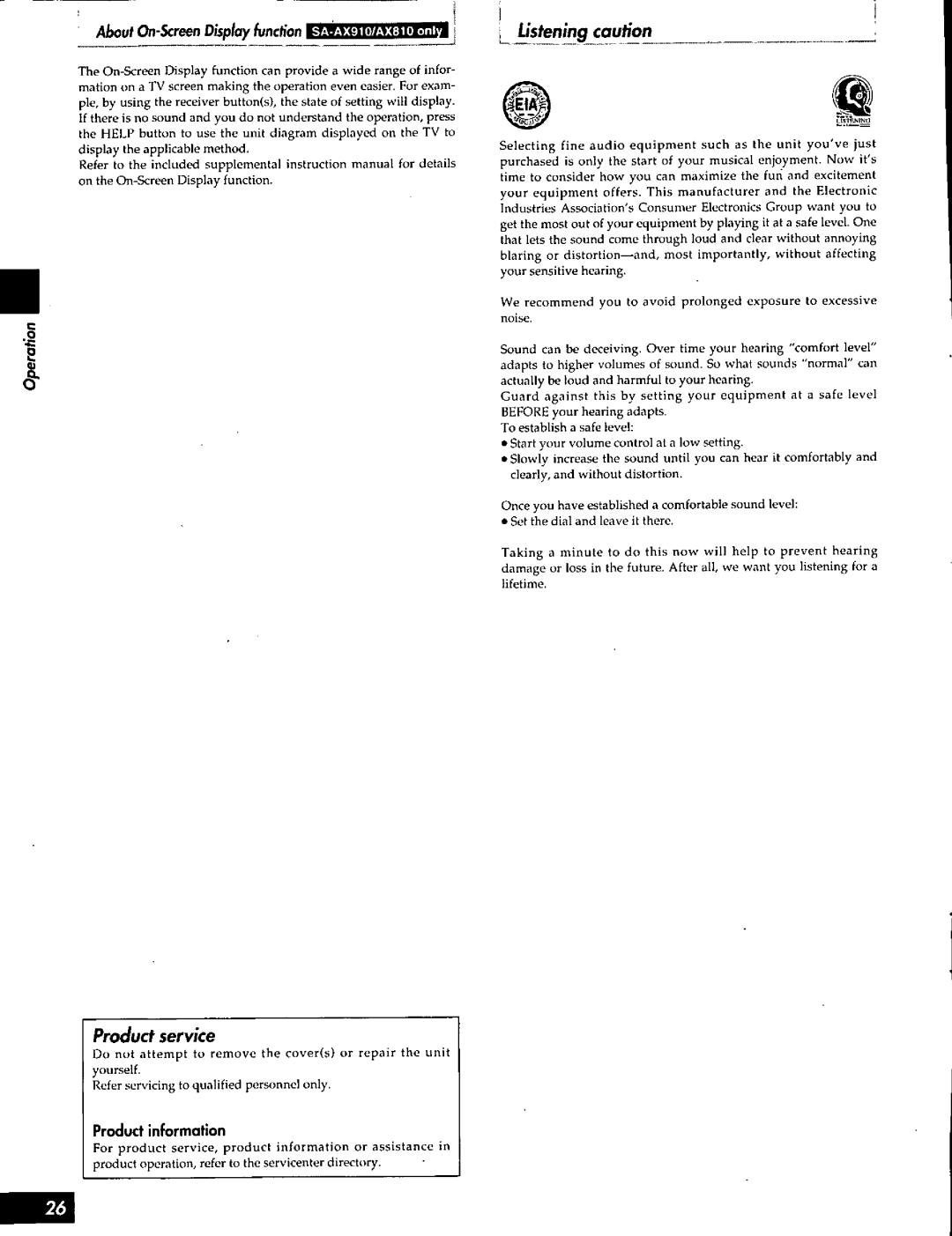 Technics SA-AX810, SA-AX910, SA-AX610 manual 