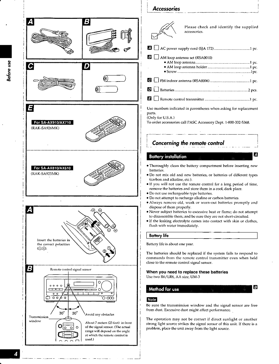 Technics SA-AX610, SA-AX910, SA-AX810 manual 