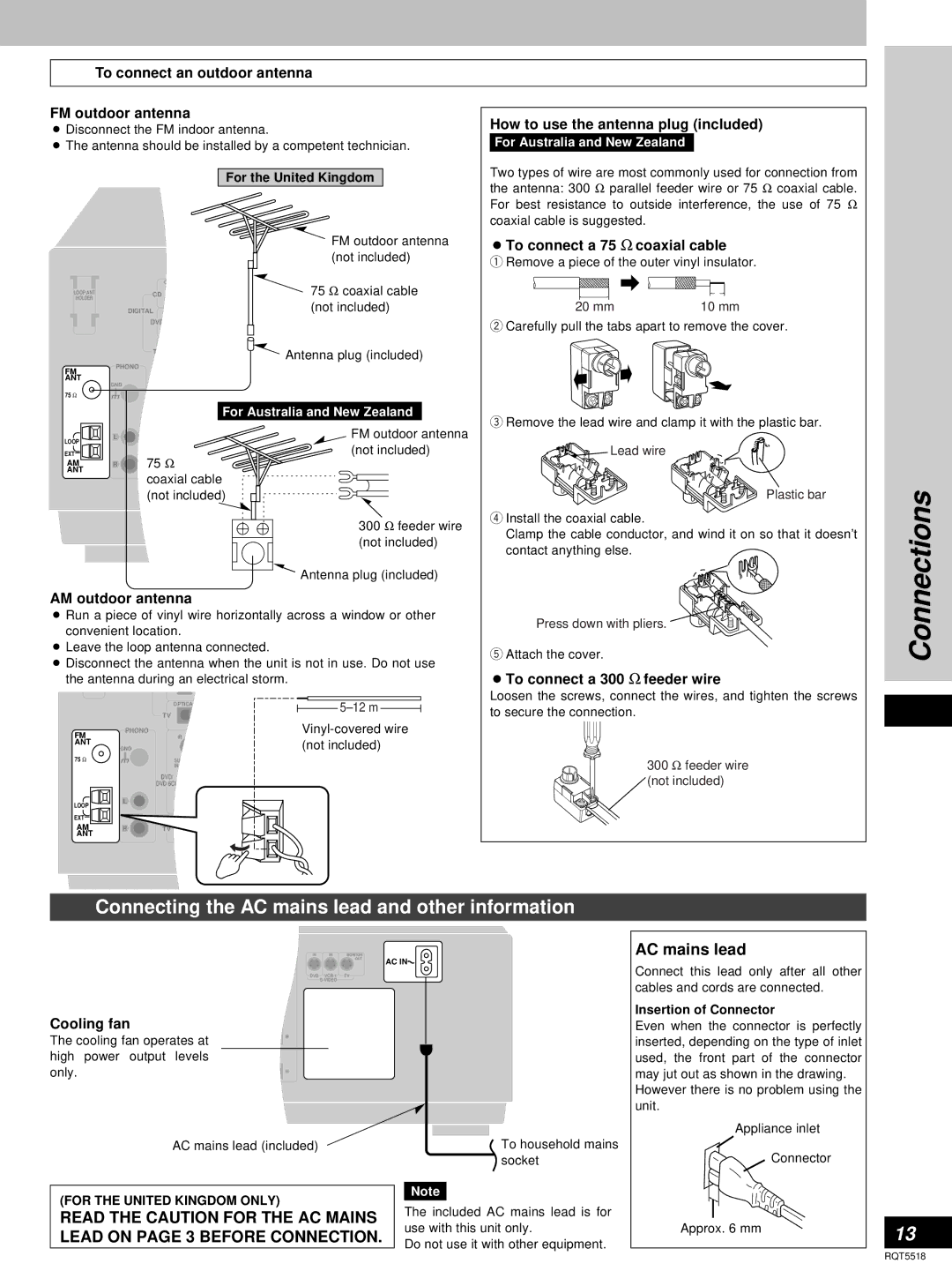 Technics SA-DA8, SA-DA10 operating instructions Connecting the AC mains lead and other information 