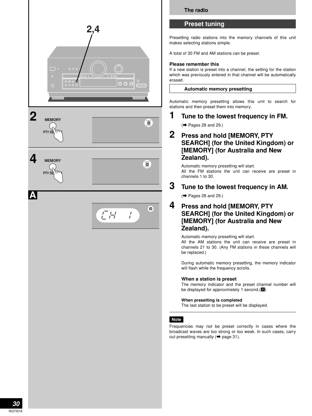 Technics SA-DA10, SA-DA8 operating instructions Preset tuning 