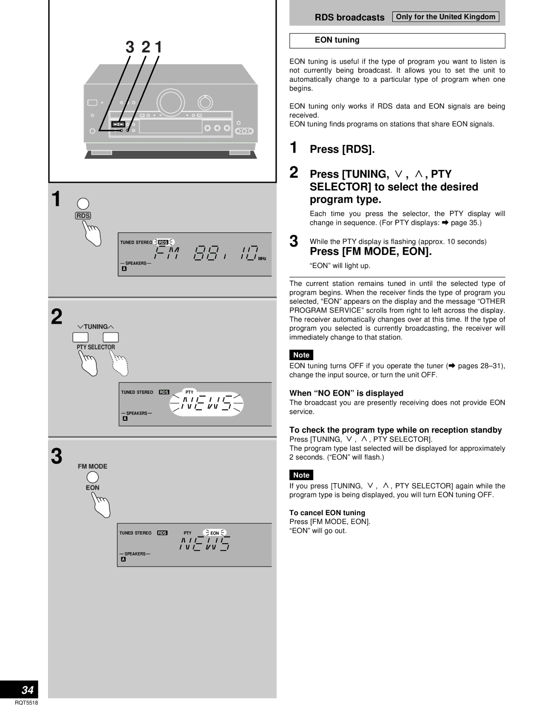 Technics SA-DA10, SA-DA8 operating instructions Press FM MODE, EON, EON tuning, When no EON is displayed 