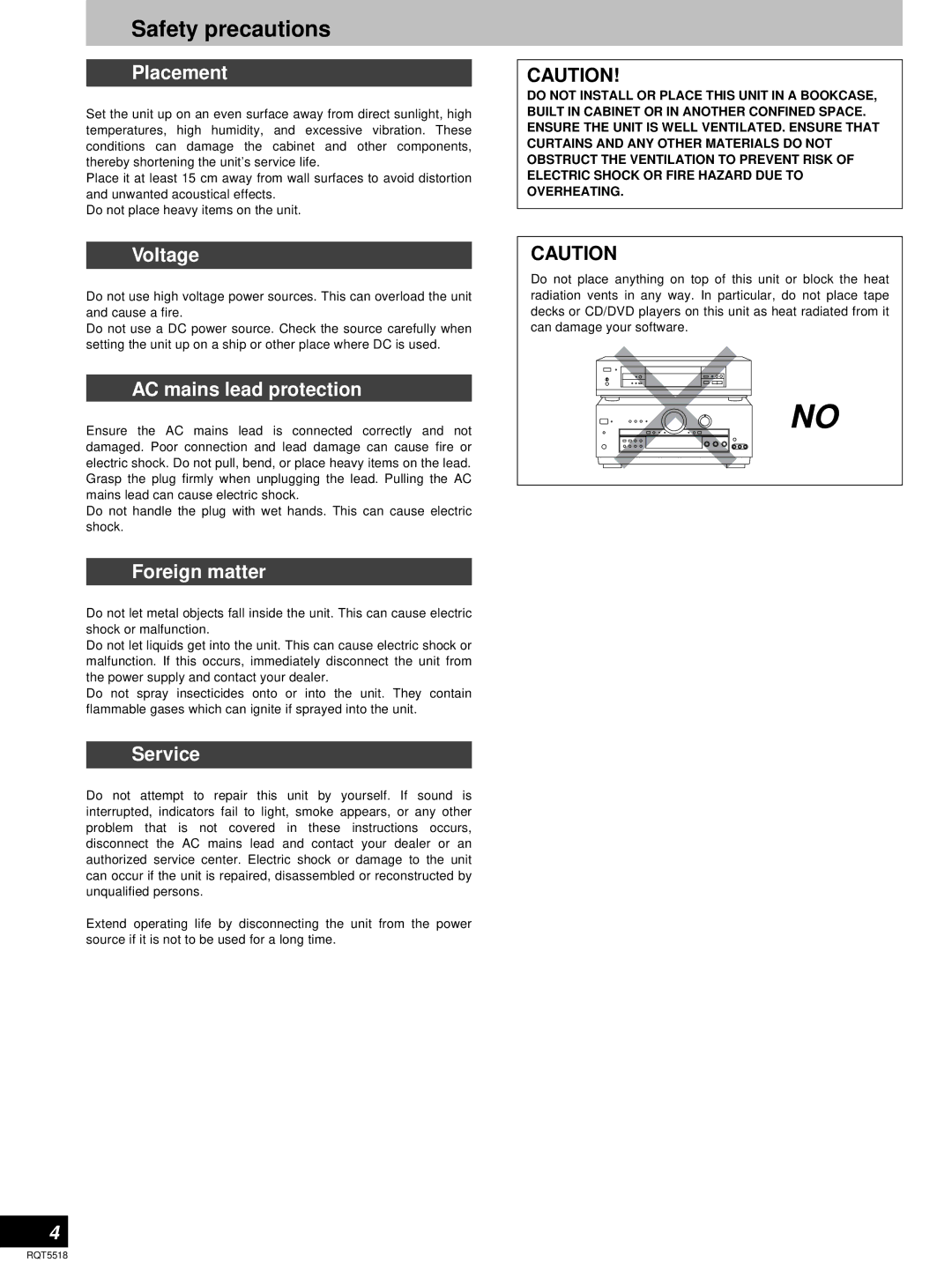 Technics SA-DA10, SA-DA8 operating instructions Safety precautions 