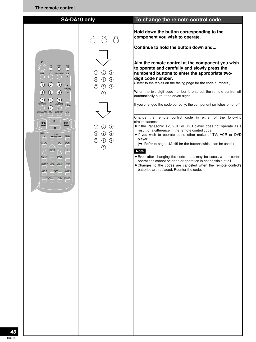 Technics SA-DA8 operating instructions SA-DA10 only To change the remote control code 