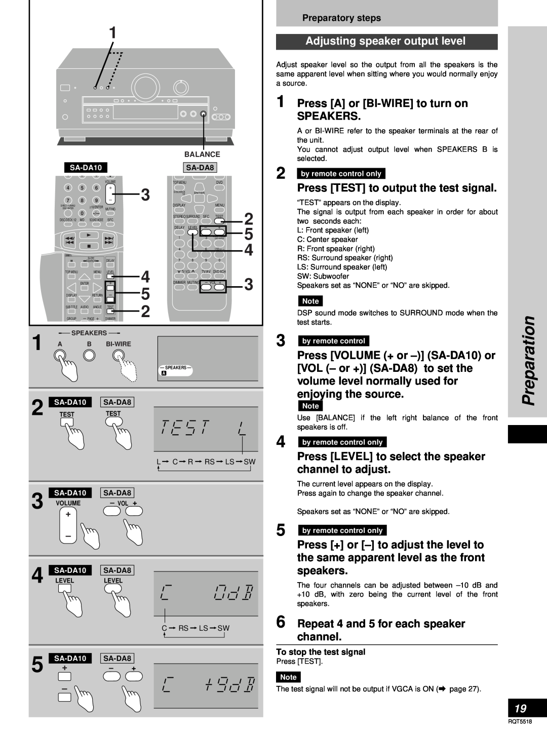 Technics SA-DA8, SA-DA10 operating instructions Preparation 