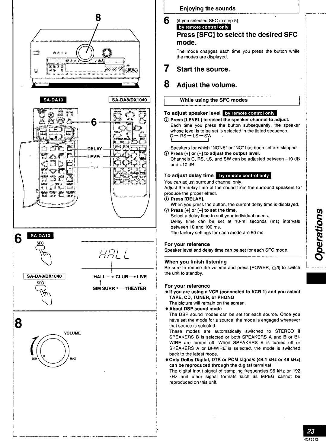 Technics SA-DA8N, SA-DX1040, SA-DA10N, RQT5512-Y manual 