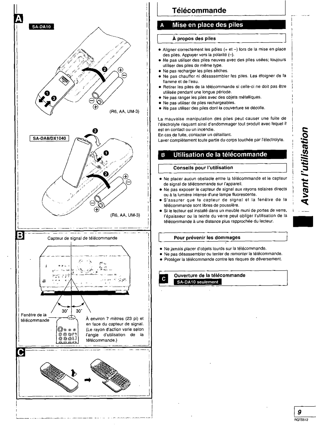 Technics SA-DA10N, SA-DX1040, RQT5512-Y, SA-DA8N manual 