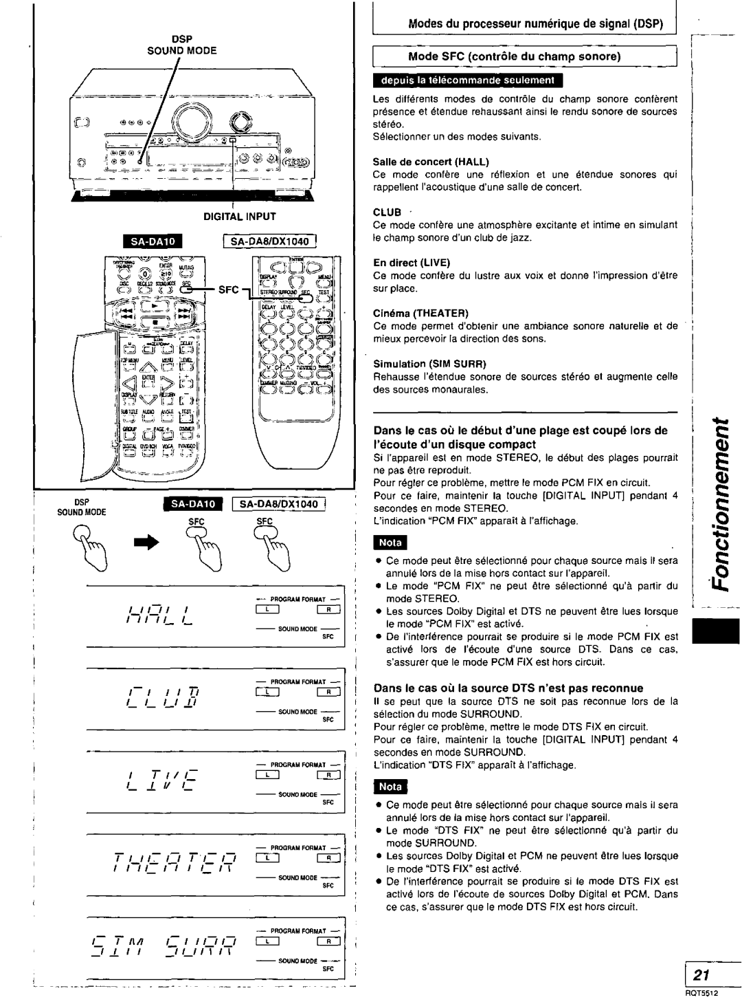 Technics SA-DA10N, SA-DX1040, RQT5512-Y, SA-DA8N manual 