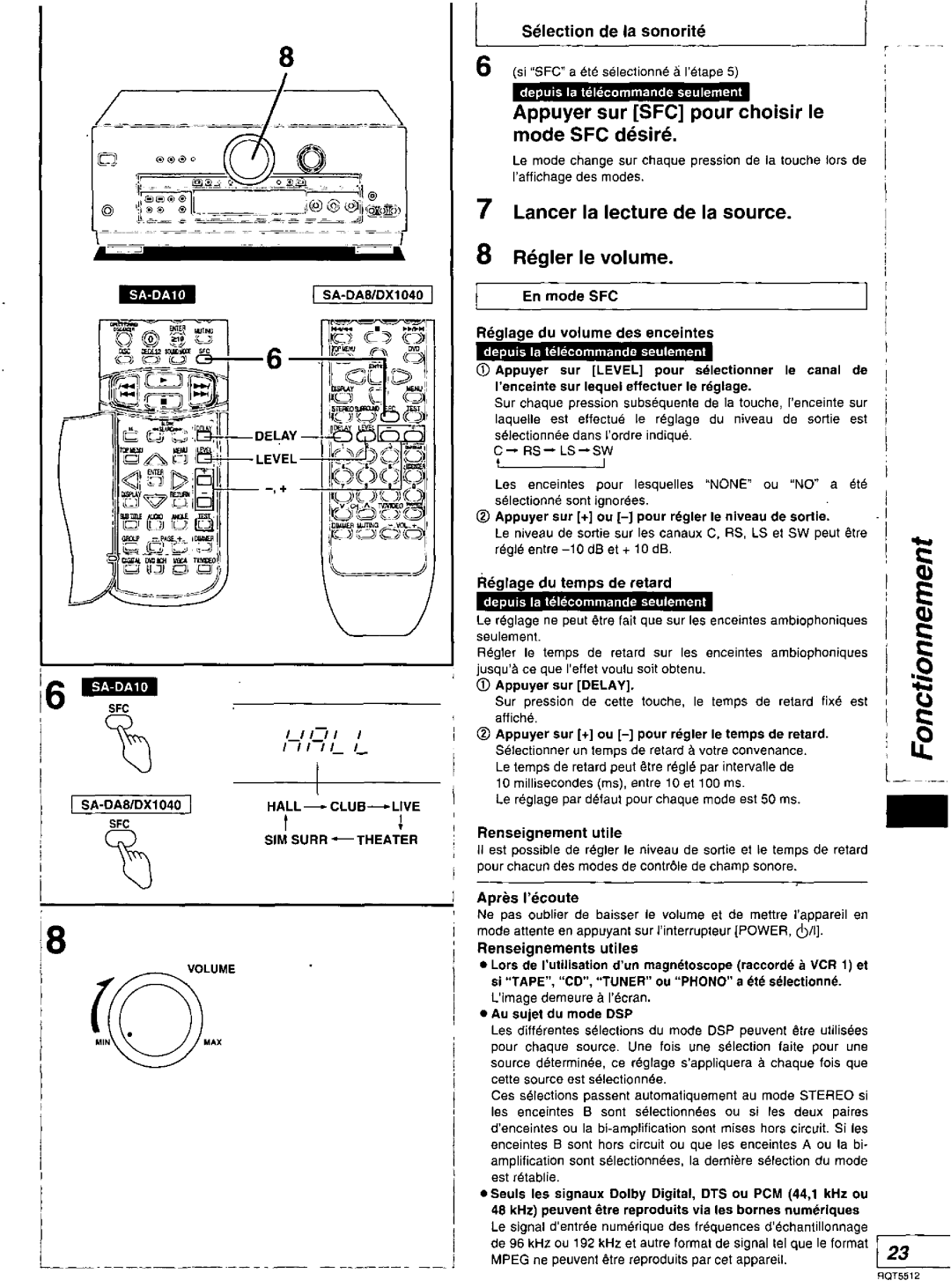 Technics SA-DA8N, SA-DX1040, SA-DA10N, RQT5512-Y manual 