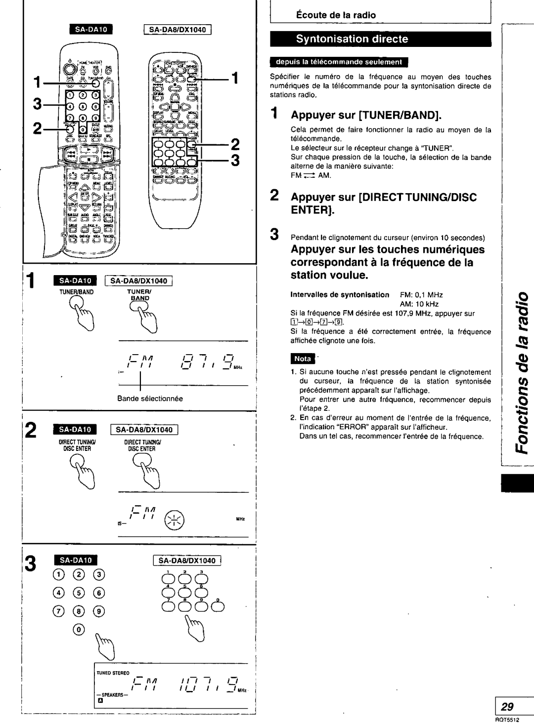 Technics SA-DA10N, SA-DX1040, RQT5512-Y, SA-DA8N manual 