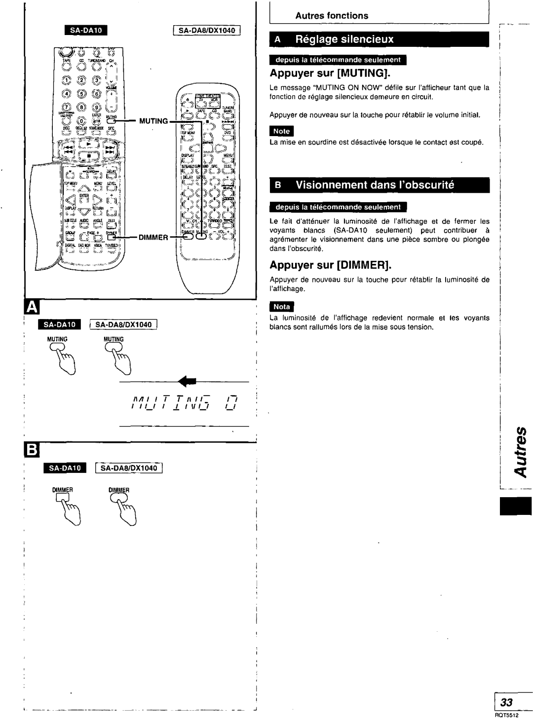 Technics SA-DA10N, SA-DX1040, RQT5512-Y, SA-DA8N manual 