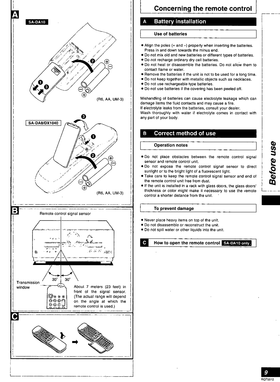 Technics SA-DA10N, SA-DX1040, RQT5512-Y, SA-DA8N manual 