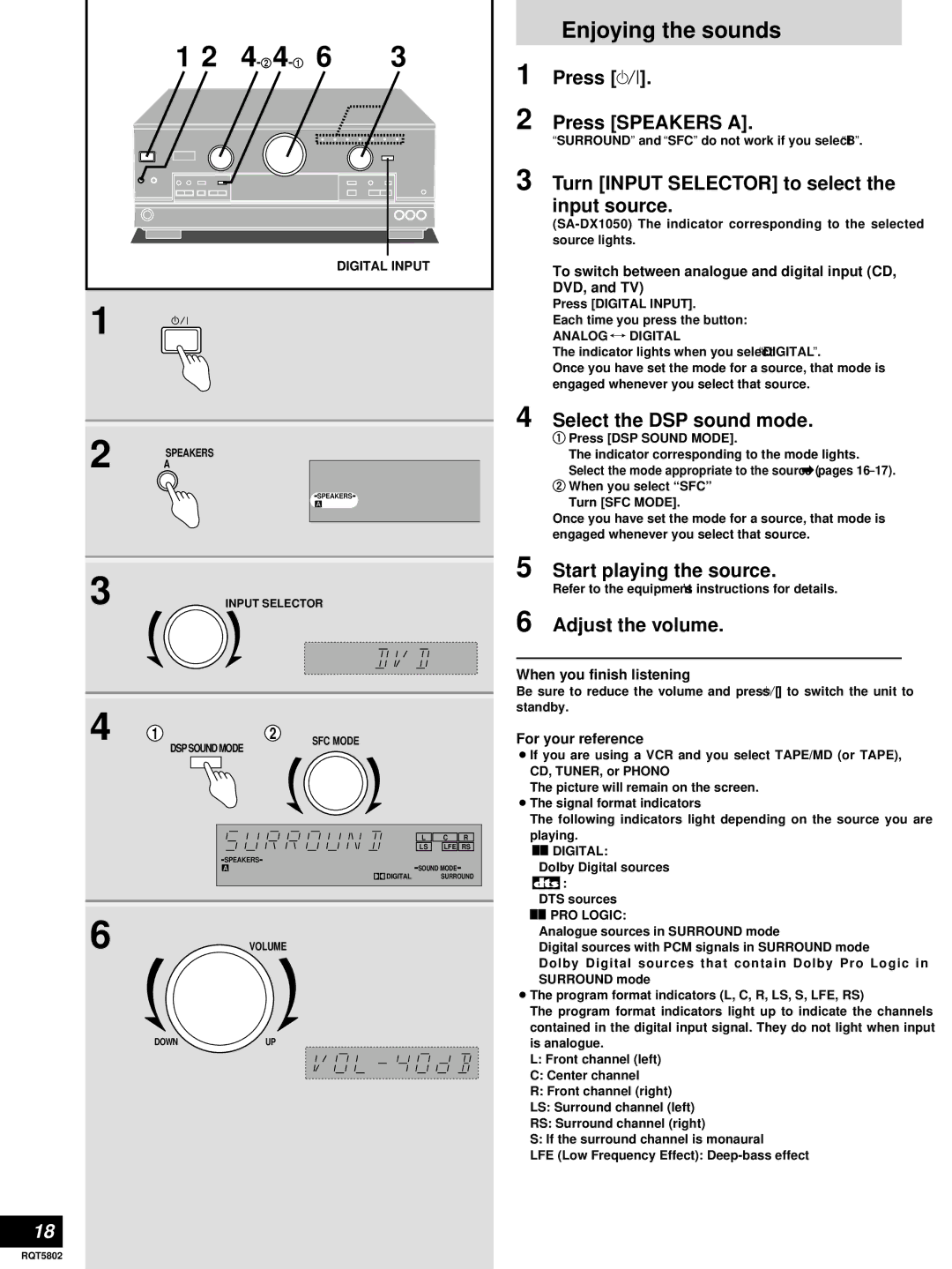 Technics SA-DX1050, SA-DX950 manual Enjoying the sounds 