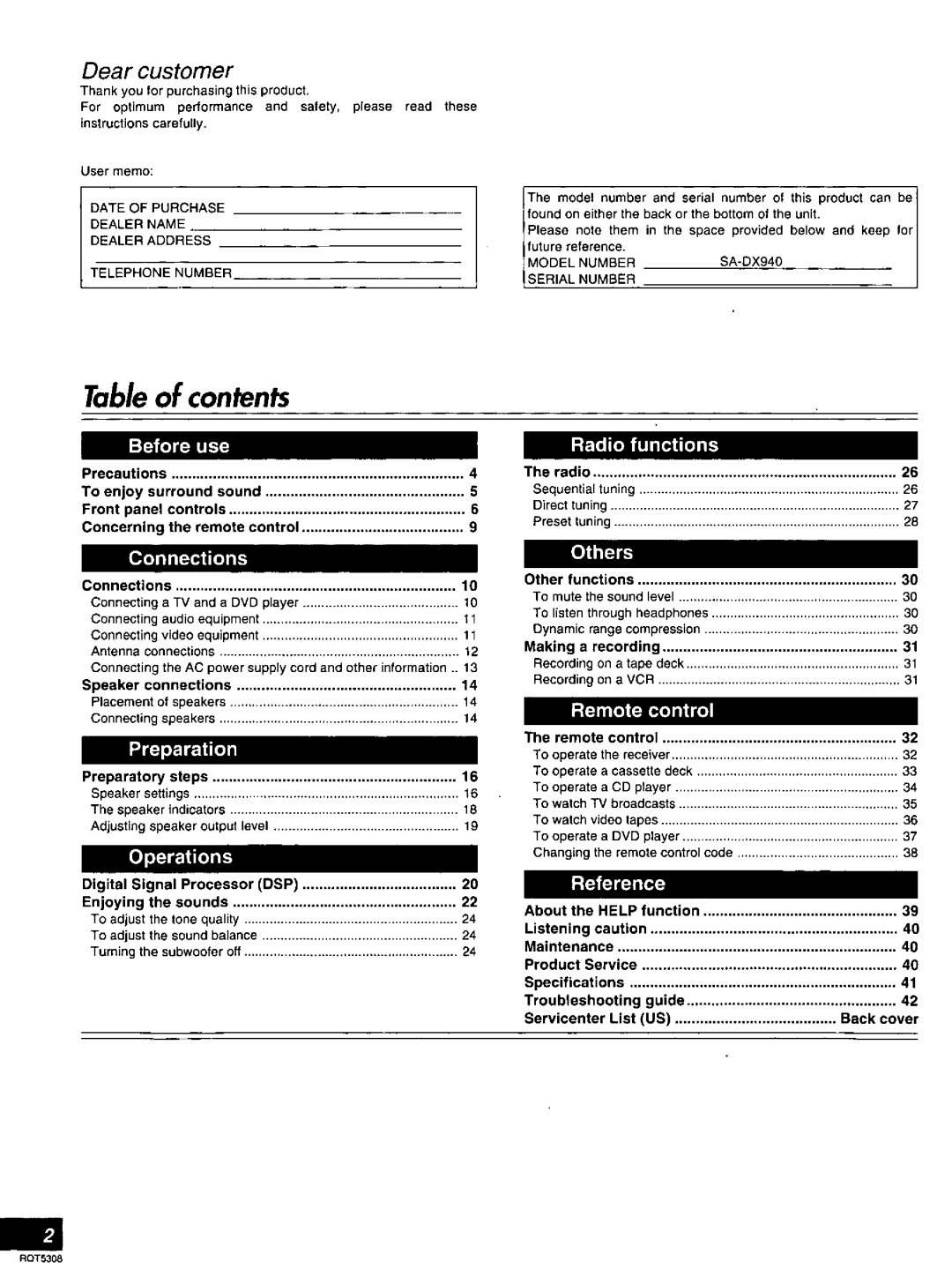 Technics SA-DX940 manual 