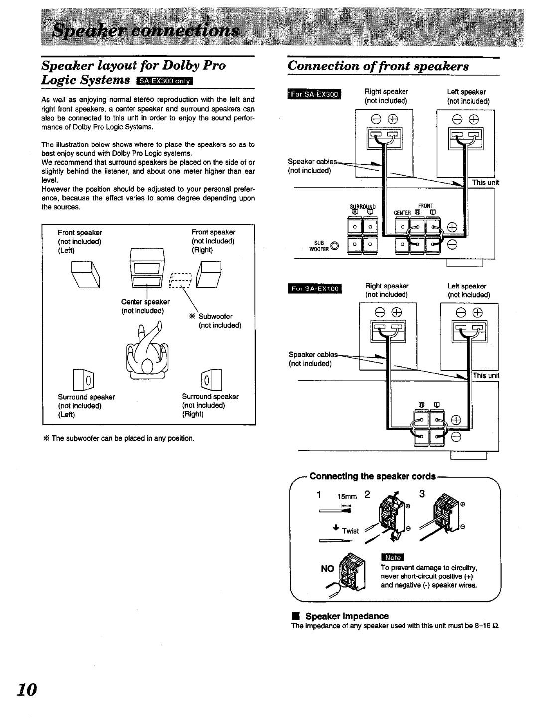 Technics SA-EX300, SA-EX100 manual 