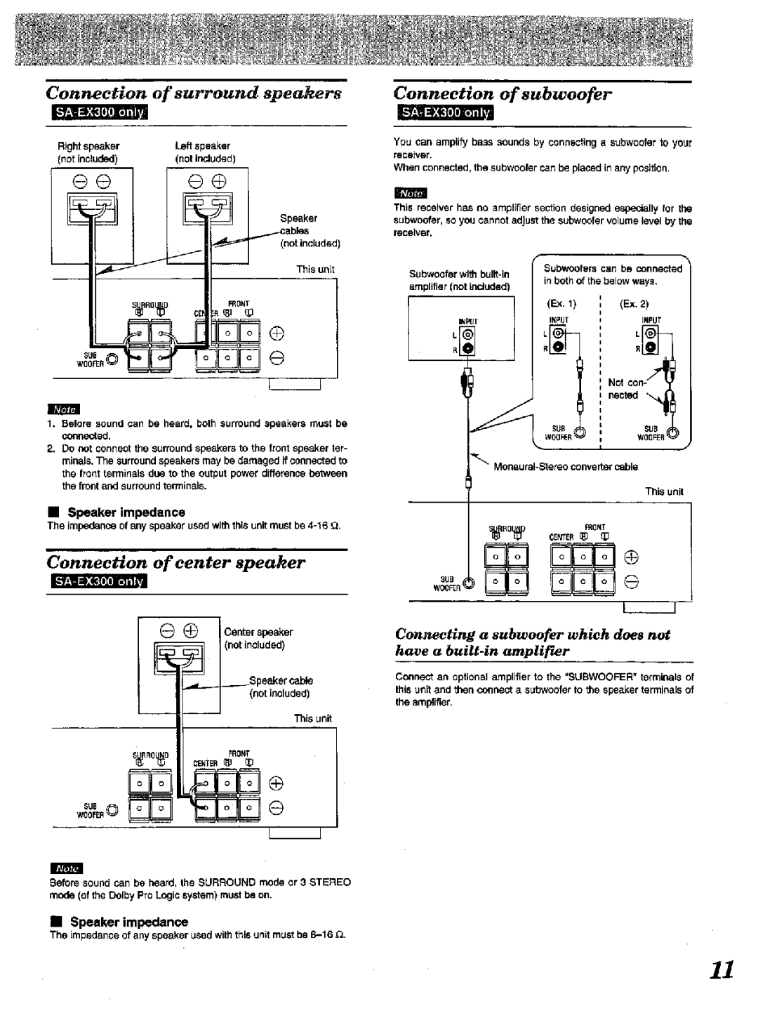 Technics SA-EX100, SA-EX300 manual 