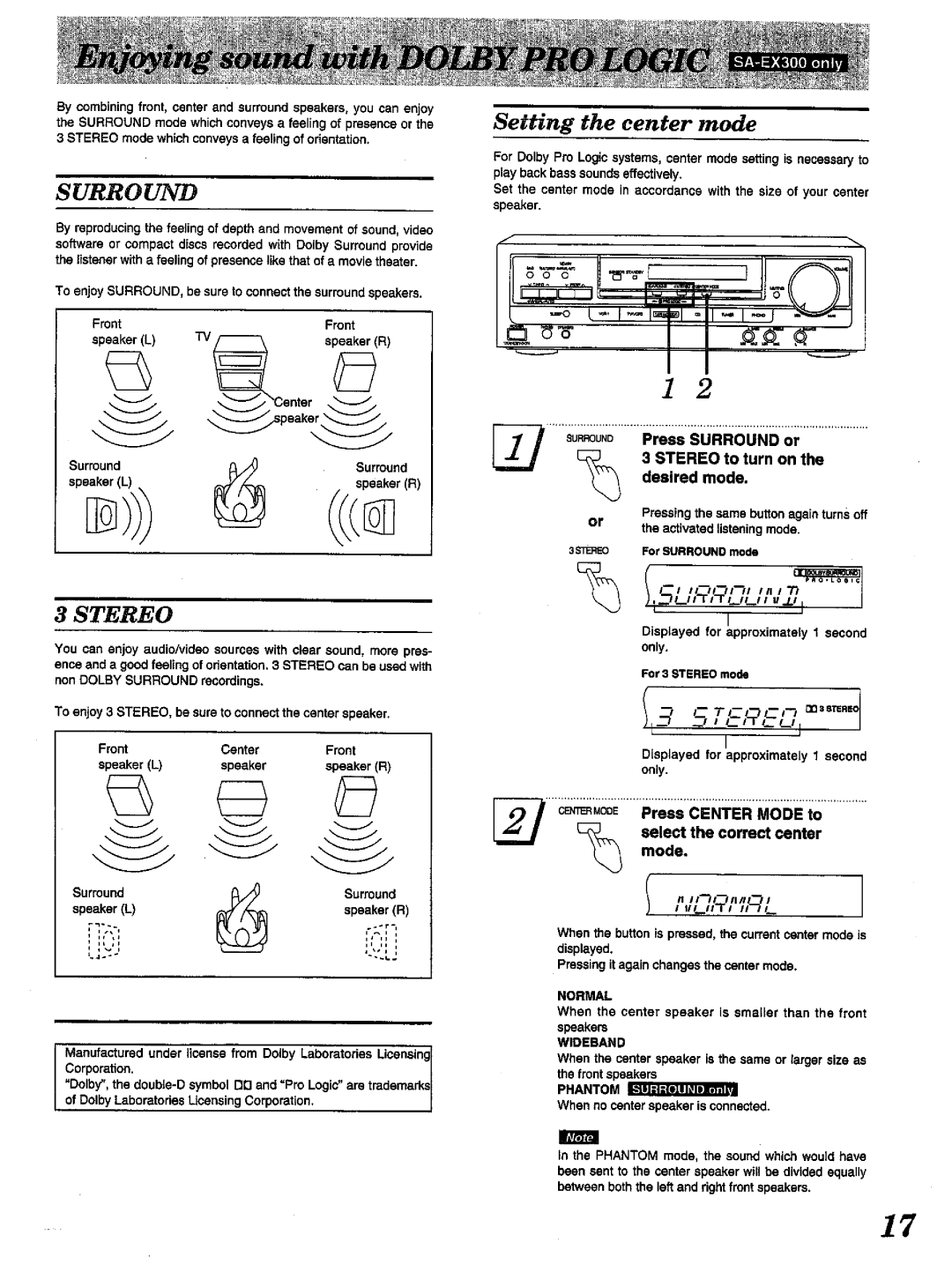 Technics SA-EX100, SA-EX300 manual 