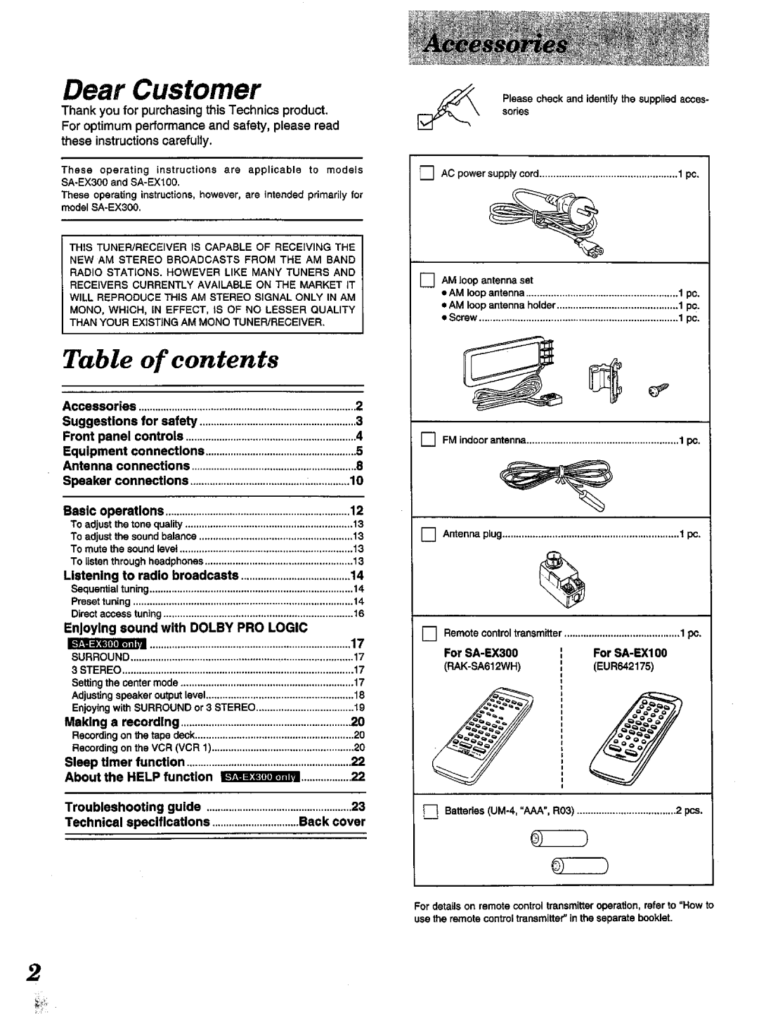 Technics SA-EX300, SA-EX100 manual 