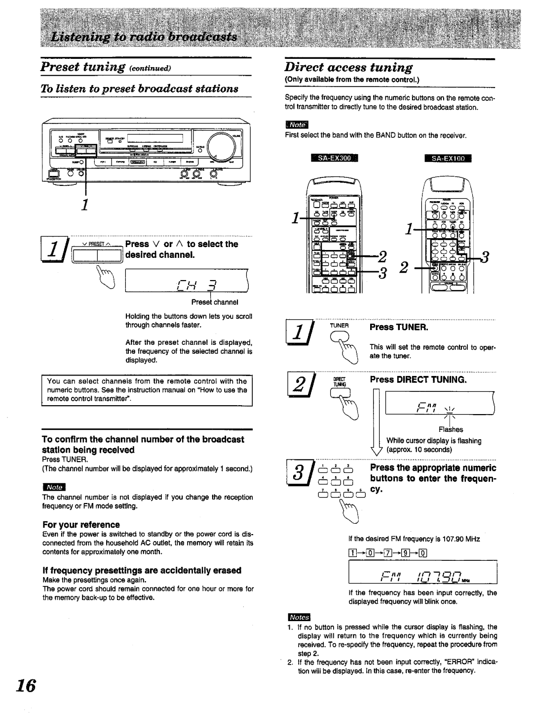 Technics SA-EX300, SA-EX100 manual 