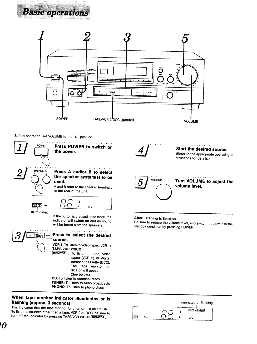 Technics SA-GX 19O manual Power Sake .... Press a and/or Bt0, Speaker systems To be, Start the desired source, Volume level 