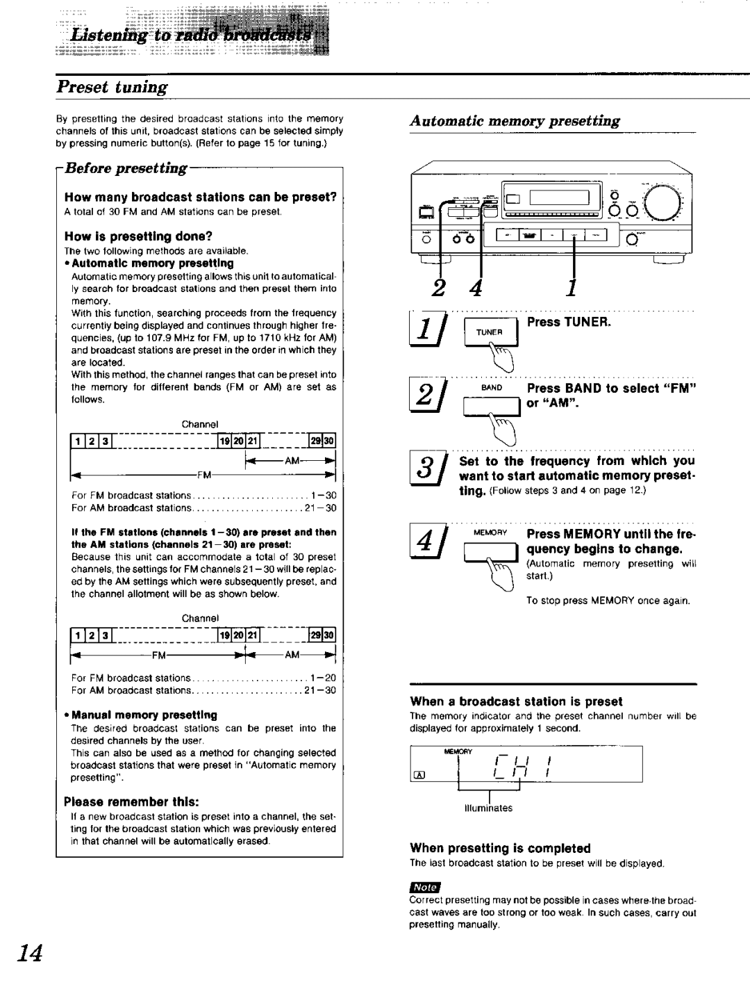 Technics SA-GX 19O manual Preset tuning 