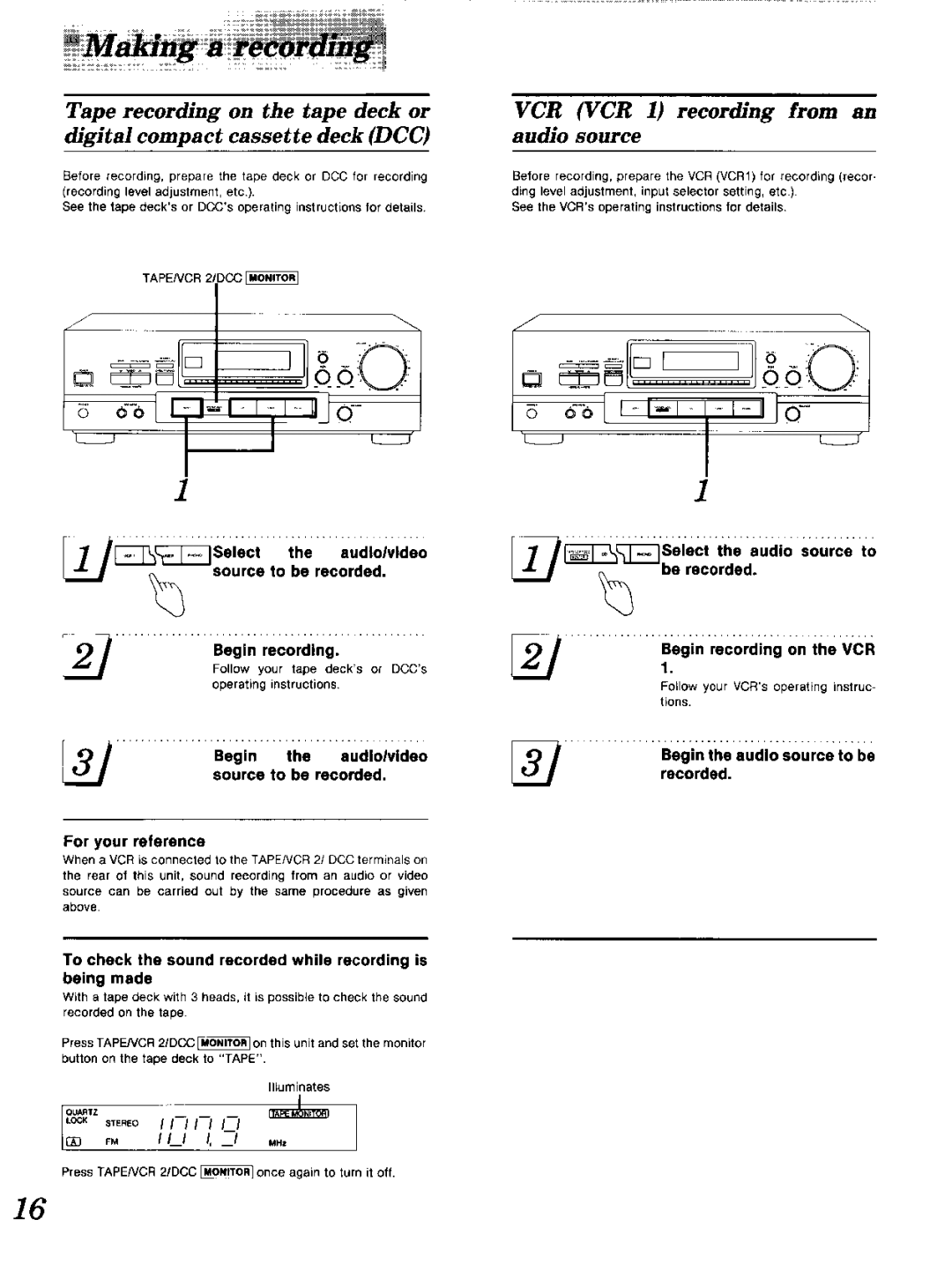 Technics SA-GX 19O Source to be recorded Begin recordingl, To check the sound recorded while recording is being made, SEeO 