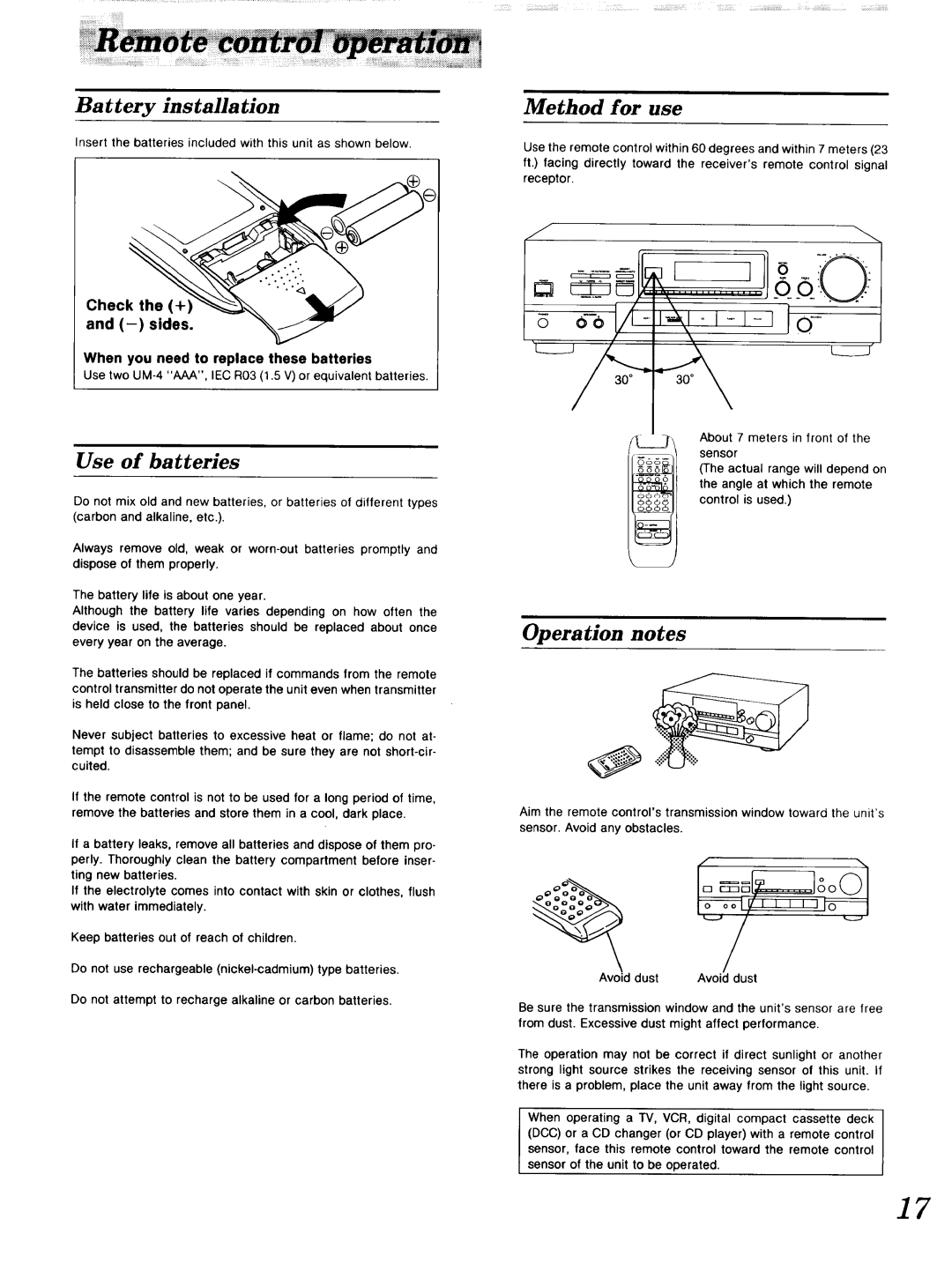 Technics SA-GX 19O manual Use of batteries, Method for use, Operation notes, Sides 