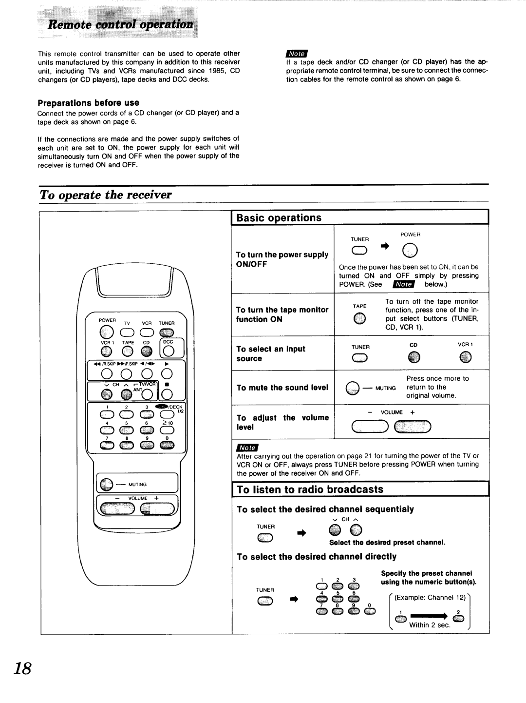 Technics SA-GX 19O manual Remote, To operate the receiver, Basic operations, To listen to radio broadcasts 