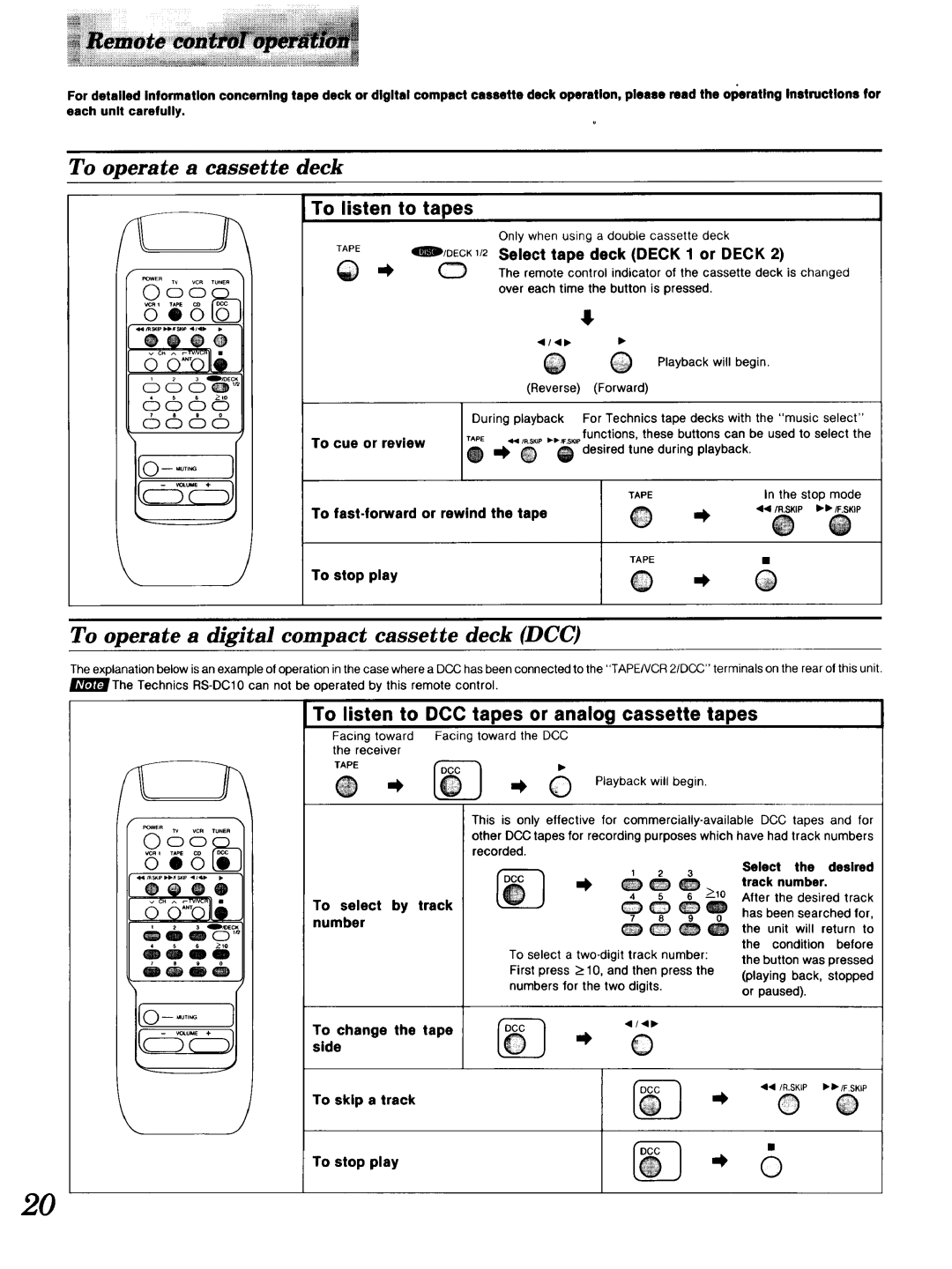 Technics SA-GX 19O manual To operate a cassette deck, To operate a digital compact cassette deck DCC, To listen to tapes 