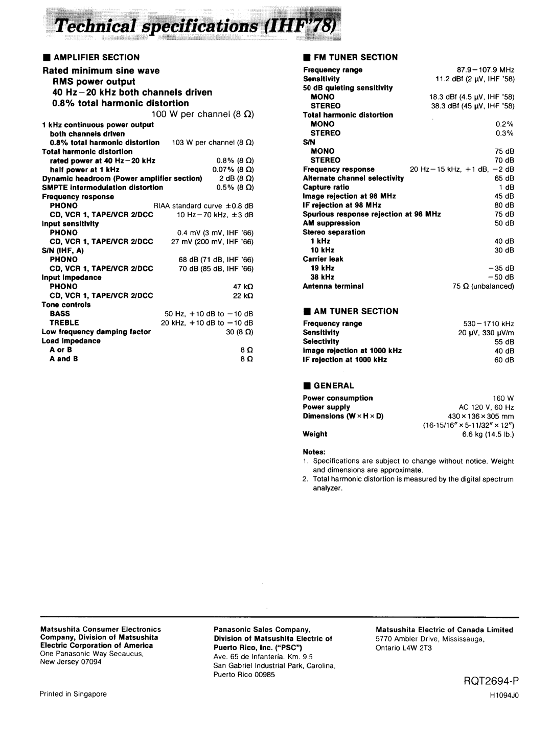 Technics SA-GX 19O manual RQT2694-P 