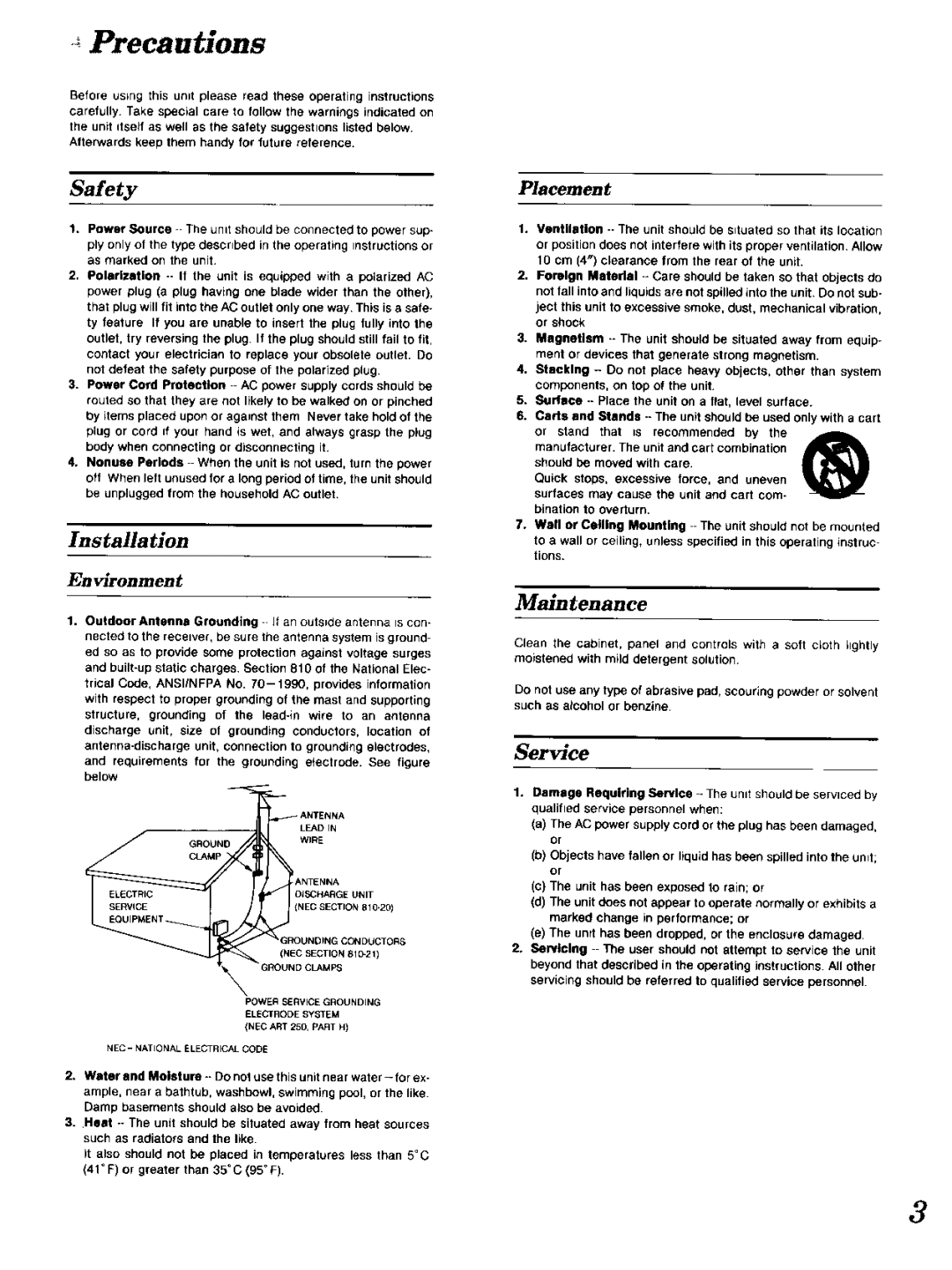 Technics SA-GX 19O manual Maintenance, Installation, Service 