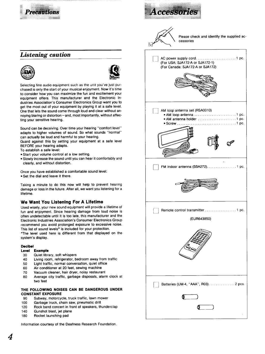 Technics SA-GX 19O manual Listening caution 