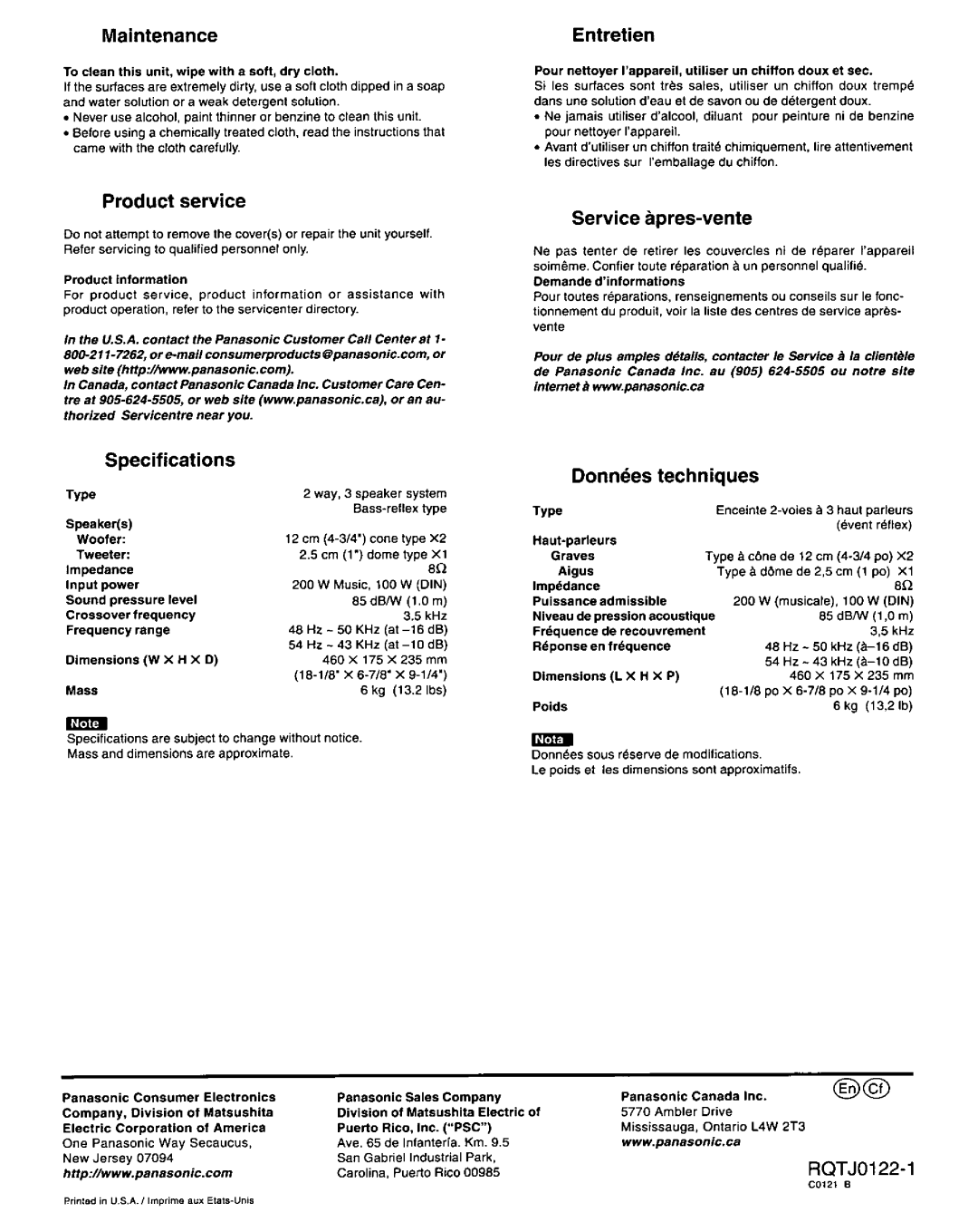 Technics SB-AFC410 manual 