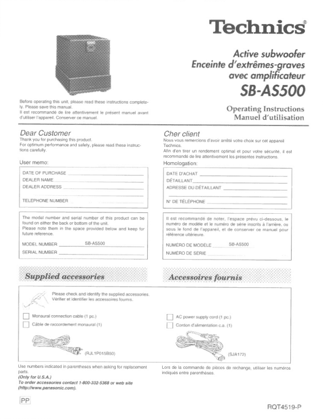 Technics SB-AS500 manual 