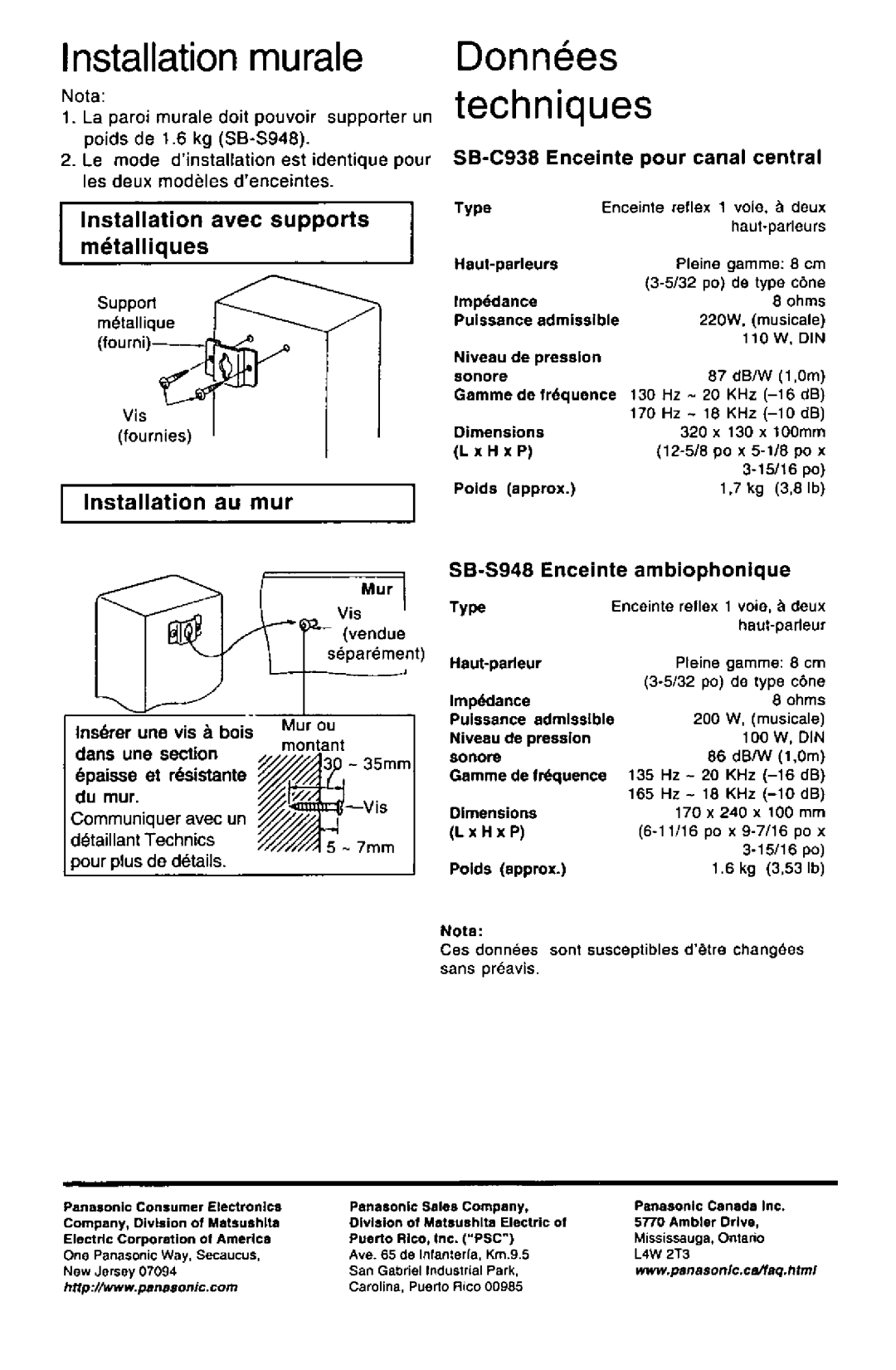 Technics SB-CSS486 manual 