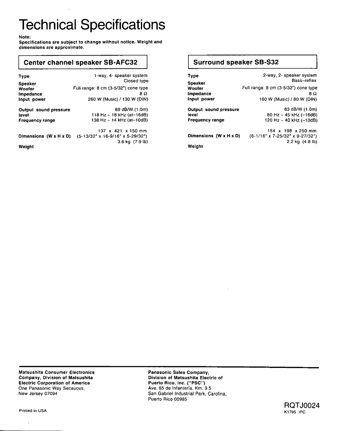 Technics SB-CSS90 manual 