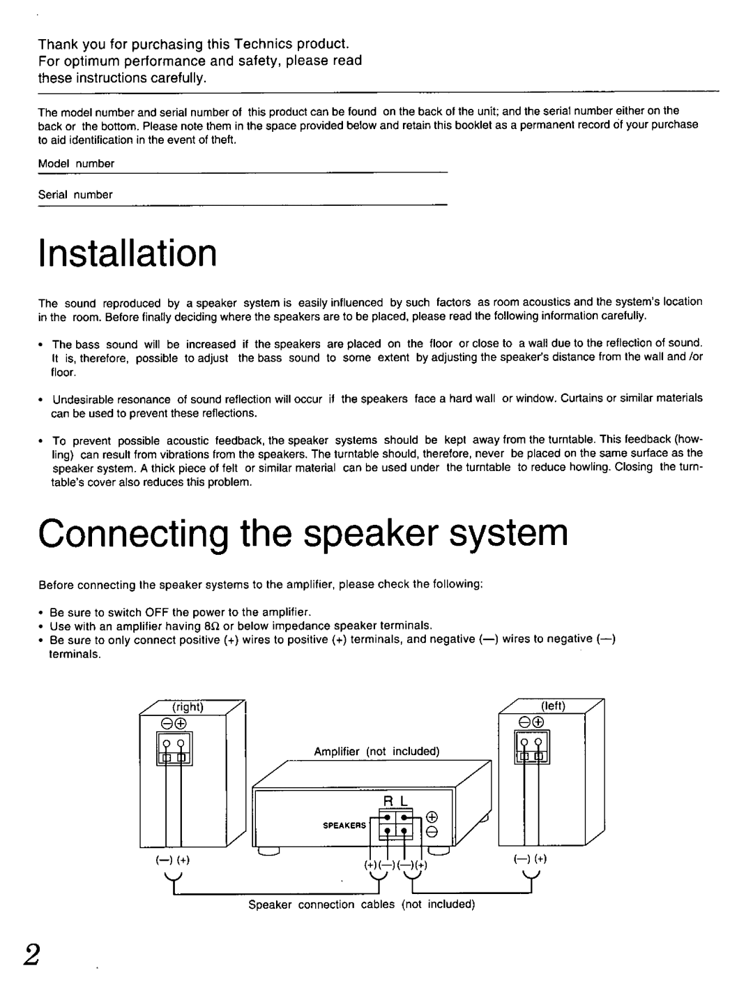 Technics SB-LV110, SB-LV310 manual 