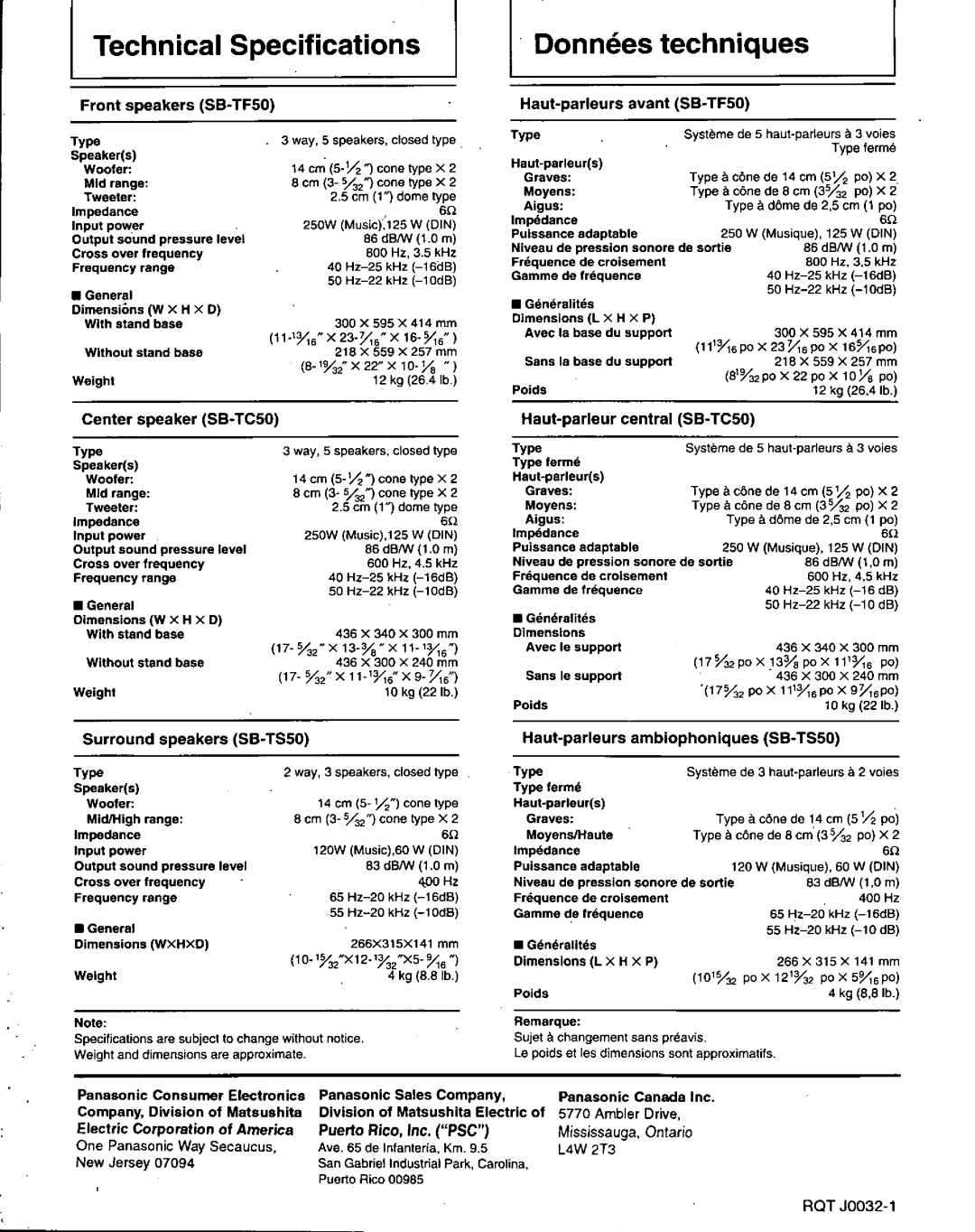 Technics SB-TF50 manual 