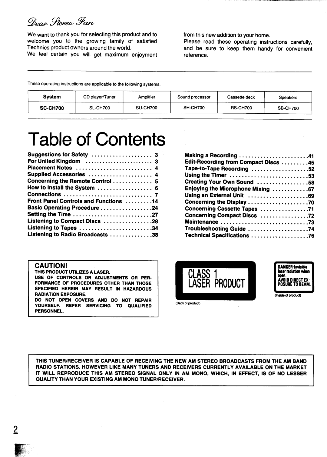 Technics SC-CH700 manual 