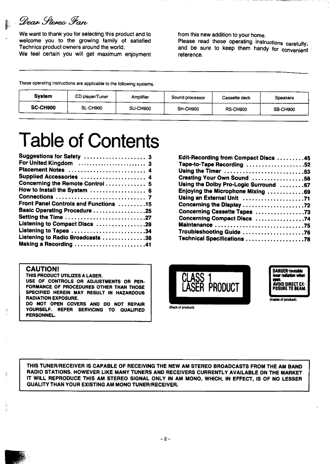 Technics SC-CH900 manual 