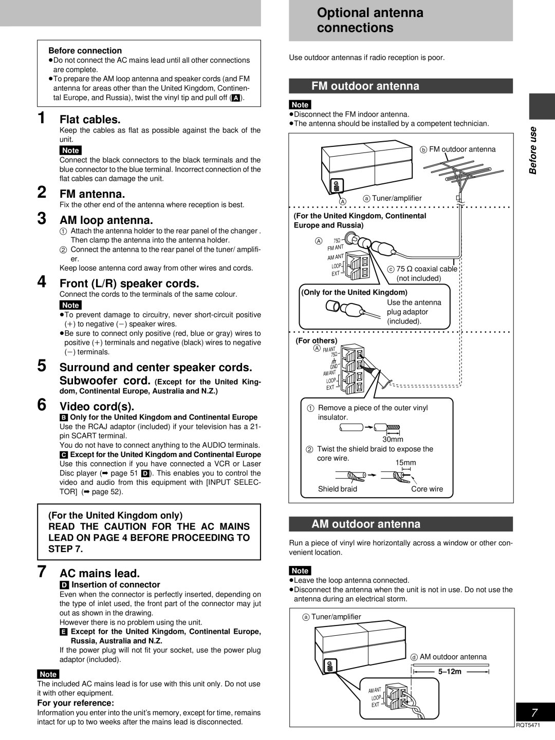 Technics SC-DV170 manual FM outdoor antenna, AM outdoor antenna 