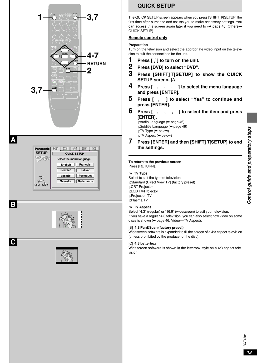 Technics SC-DV290 manual Press Enter and then Shifttsetup to end, Settings, Remote control only 